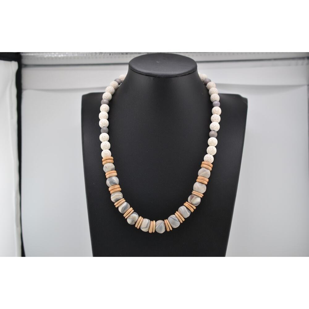 Navajo Handmade Sea Coral, Femo-Driftwood-Wooden Beads 18" Necklace